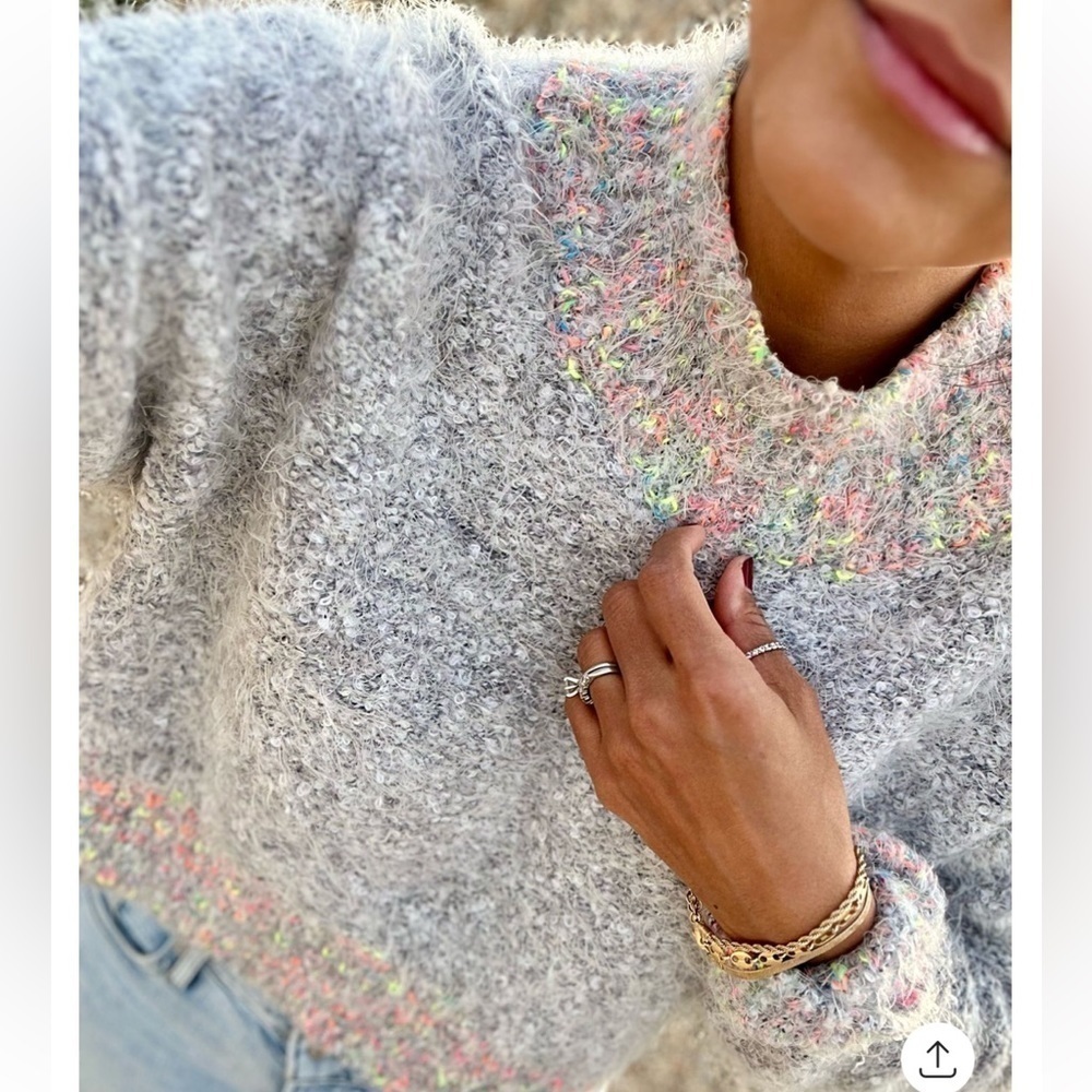 FREE PEOPLE Stardust Pullover Sweater Size Large Dove Combo size Large L boho J - Picture 2 of 8